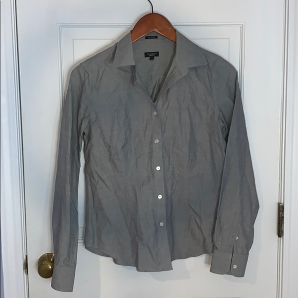 Talbots gray button up collared white